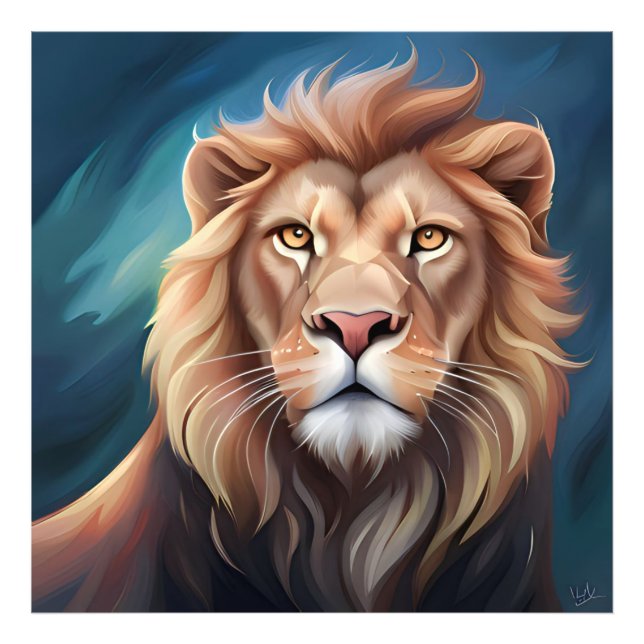 Lion Digital Art Portrait Photo Print (Front)