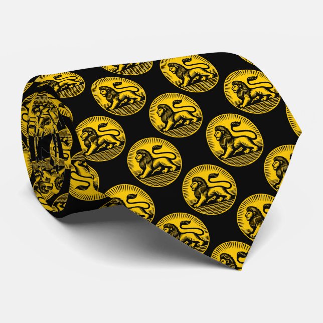 Lion Disc Pattern - Black and Amber on Black Tie (Rolled)