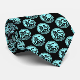 Lion Disc Pattern - Black and Ice Blue on Black Tie