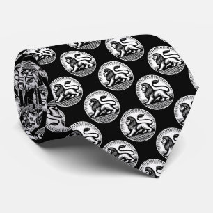 Lion Disc Pattern - Black and White on Black Tie