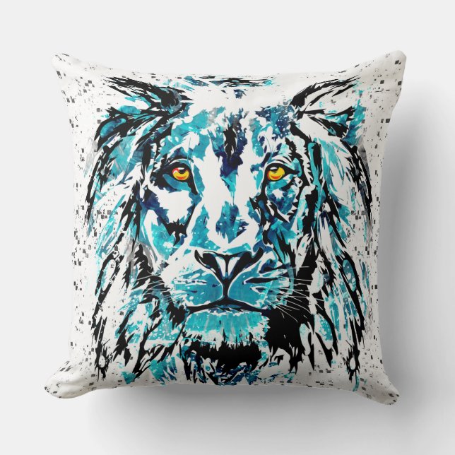 Lion Drawing - Blue Abstract Lion  Cushion (Front)