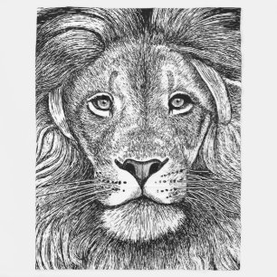 Lion Drawing Fleece Blanket