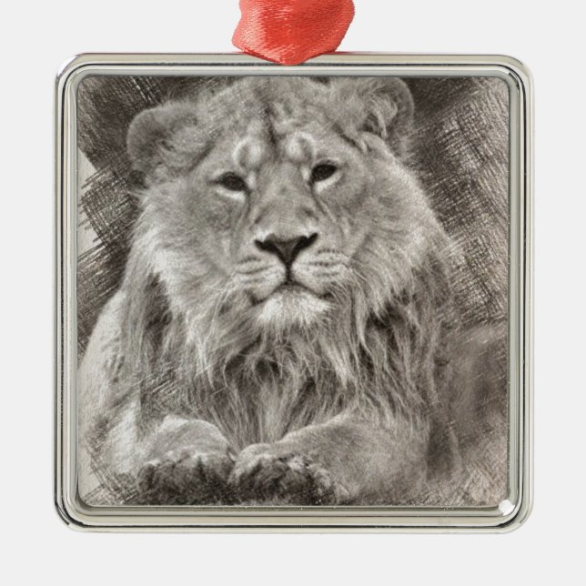 Lion Drawing Metal Tree Decoration (Front)