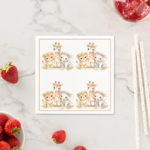 Lion Elephant Giraffe Blush Pink Pastel Kids     Napkin