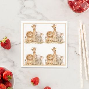 Lion Elephant Giraffe Boho Earthy Neutral Kids Napkin