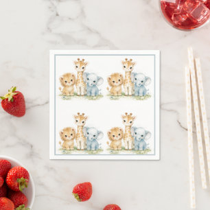 Lion Elephant Giraffe Dusky Blue Kids Napkin