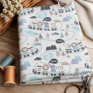 Lion Elephant Tiger Animal Train Adventure Fabric