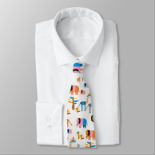 Lion, elephant with  giraffe and trees in white tie