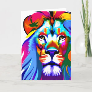Lion Face Colourful Fantasy Art Card