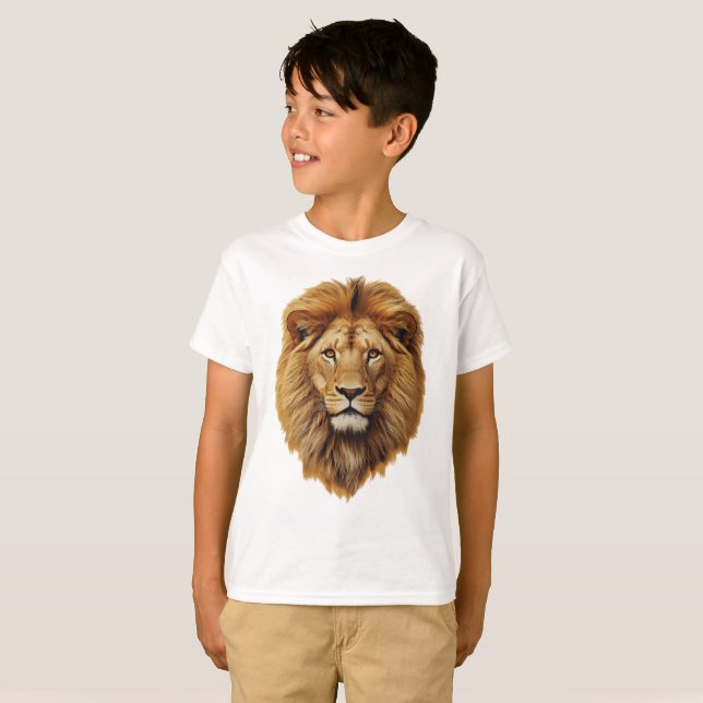 Lion Face Kids T-Shirt | Cute Jungle Animal Tee (Front Full)