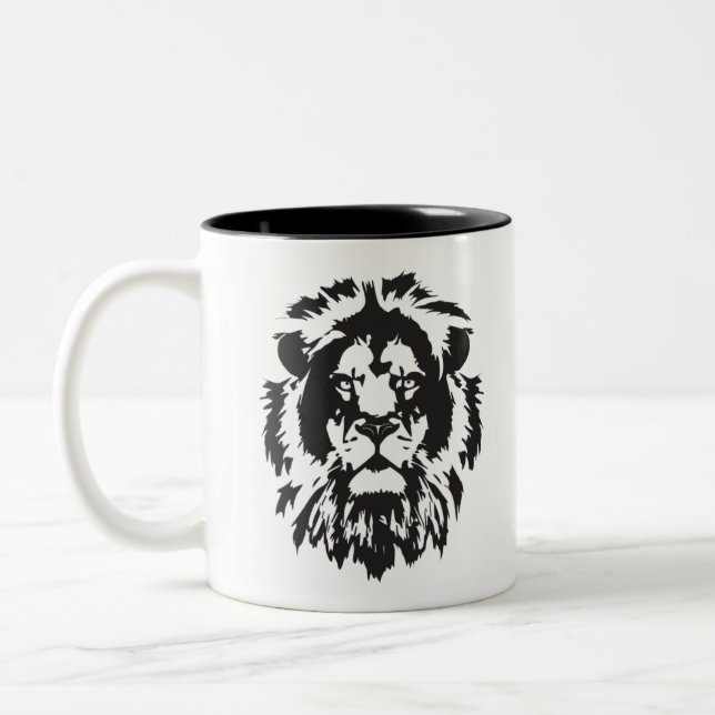 Lion face, lionhead tattoo Two-Tone coffee mug (Left)
