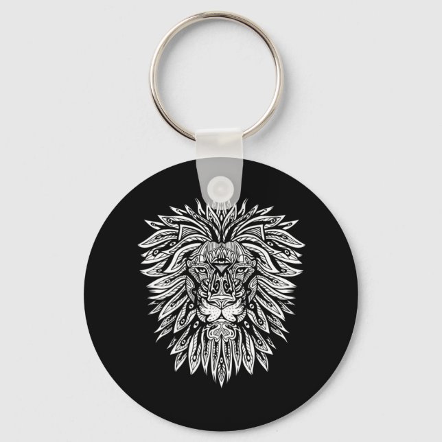 Lion Face Mandala Style Key Ring (Front)