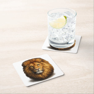 Lion Face Paper Coaster Cute Jungle Animal Drink