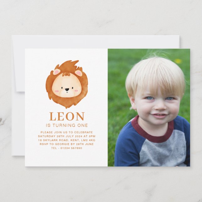 Lion Face Photo Invitation (Front)