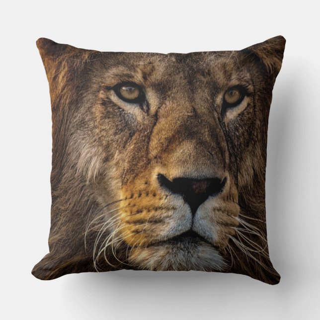 Lion Face, Square Cotton Throw Pillow (Front)