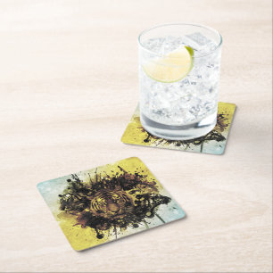 lion face square paper coaster