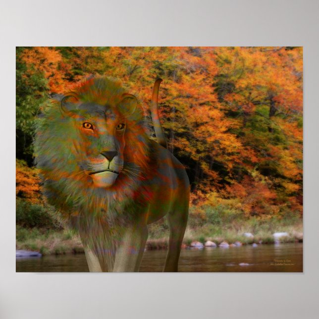 Lion Fall Foliage Fantasy Art Poster (Front)