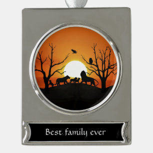 Lion family at sunset Africa Silver Plated Banner Ornament
