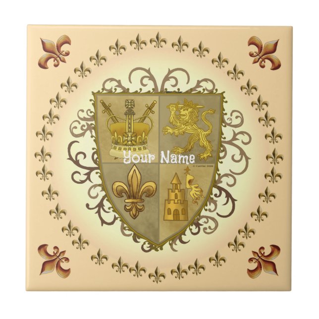Lion Family Crest Surname Tile (Front)