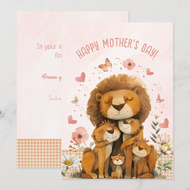 Lion Family Love You Mum Mothers Day Card (Front/Back)