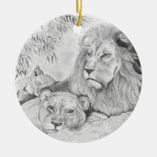Lion Family Resting Ceramic Tree Decoration
