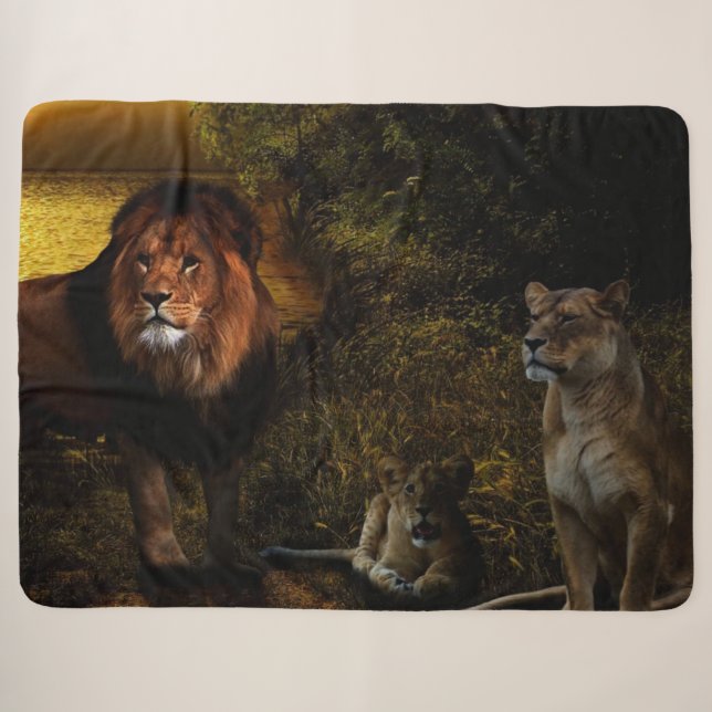 LION FAMILY SHERPA BLANKET (Front (Horizontal))