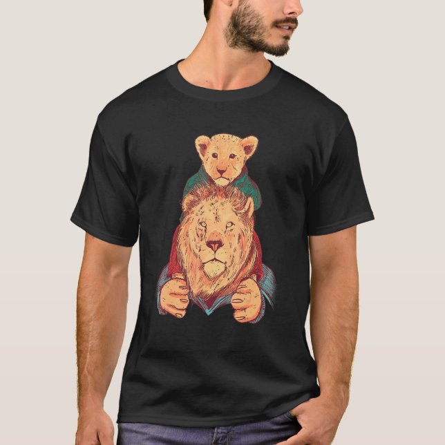 Lion Father Son Zoo Animals Children Lions T-Shirt (Front)