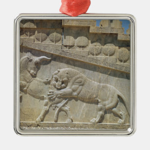 Lion fighting bull, relief east staircase metal tree decoration