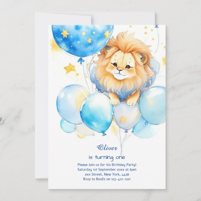 Lion First Birthday Invitation (Front)