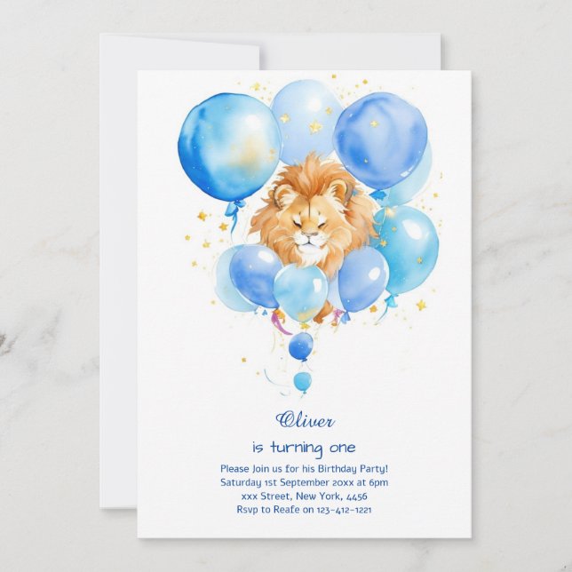 Lion First Birthday Invitation (Front)