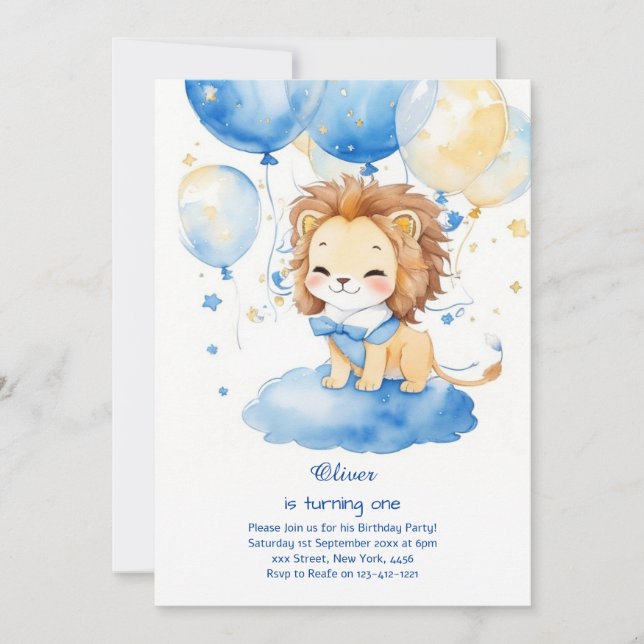 Lion First Birthday Invitation (Front)
