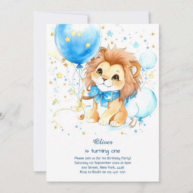 Lion First Birthday Invitation (Front)