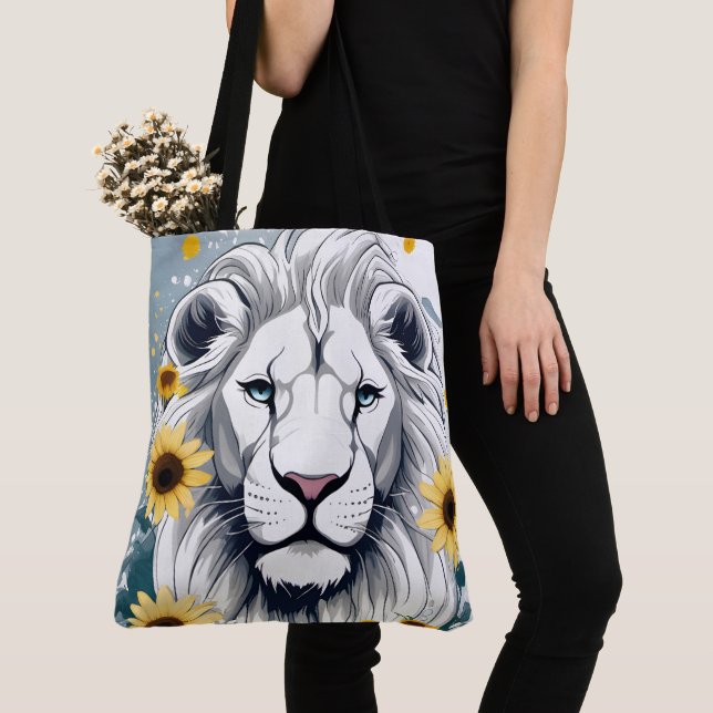 Lion Floral Tote - African Safari Bag (Close Up)