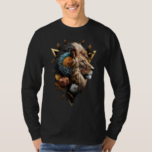 Lion Flowers Artwork Animal Print Art Lion Motif T-Shirt