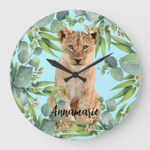 Lion forest cub jungle ceramic tile large clock