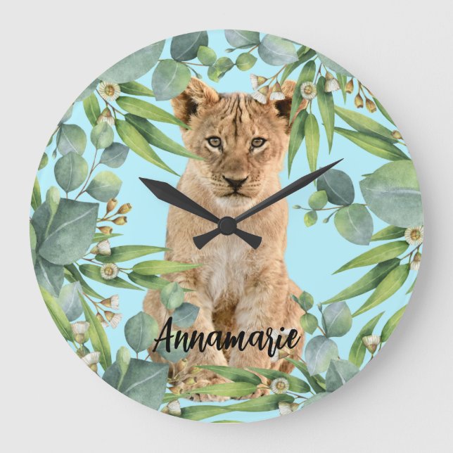 Lion forest cub jungle large clock (Front)
