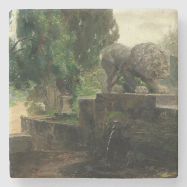 Lion Fountain in Rome (by H.A. Brendekilde) Stone Coaster (Front)