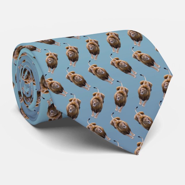 Lion Frenzy Tie Double Sided Print (Sky Blue Mix) (Rolled)