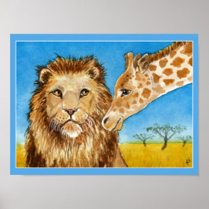 Lion, Giraffe, African animals poster