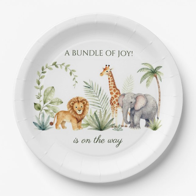 Lion, Giraffe and Elephant Jungle Theme Paper Plate (Front)