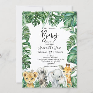 Lion Giraffe Elephant Safari Jungle Baby Shower Invitation