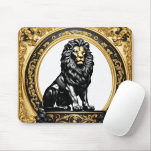 Lion gold and black ornamental frame mouse pad