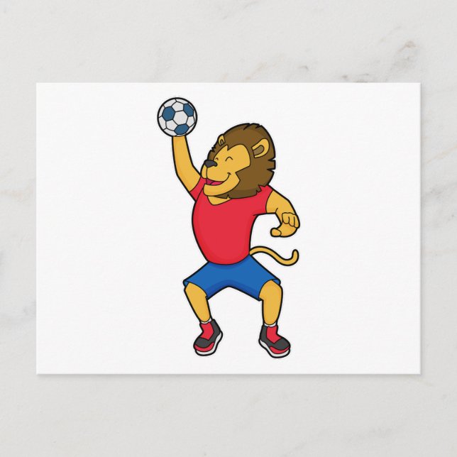 Lion Handball player Handball Postcard (Front)
