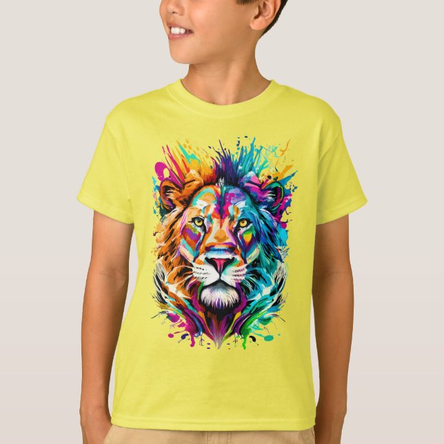 Lion Head - African Lion Colourful - Lion  T-Shirt (Front)