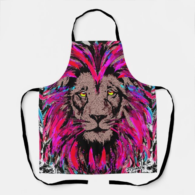 Lion Head Apron | Blue Pink Lion Apron  (Front)