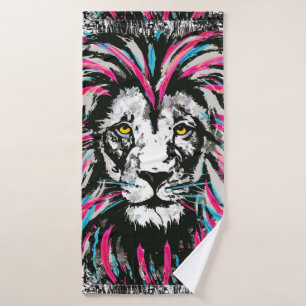 Lion Head Bath Towel   Punky Blue Pink Lion