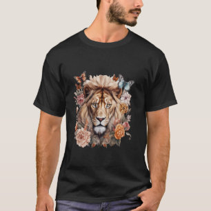 Lion head butterflies and flowers, Safari, Animal T-Shirt