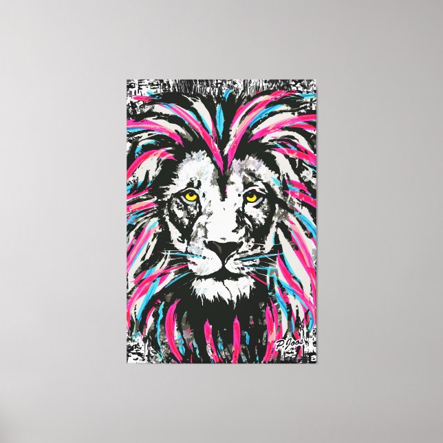 Lion Head Canvas | Blue Pink Lion Canvas Print (Front)