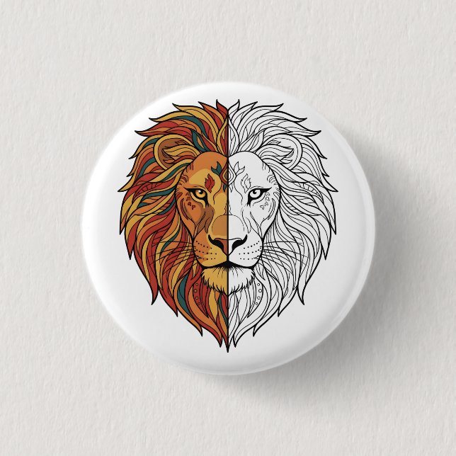 Lion Head Colorful Mandala Spirit Animal button (Front)