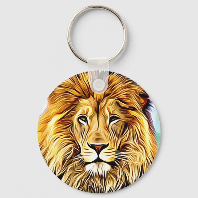 Lion head digital painting art key ring (Front)
